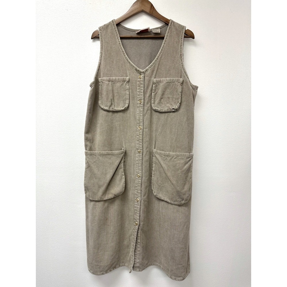 Vintage Banana Republic Button Front Corduroy Safari Jumper Midi Dress L